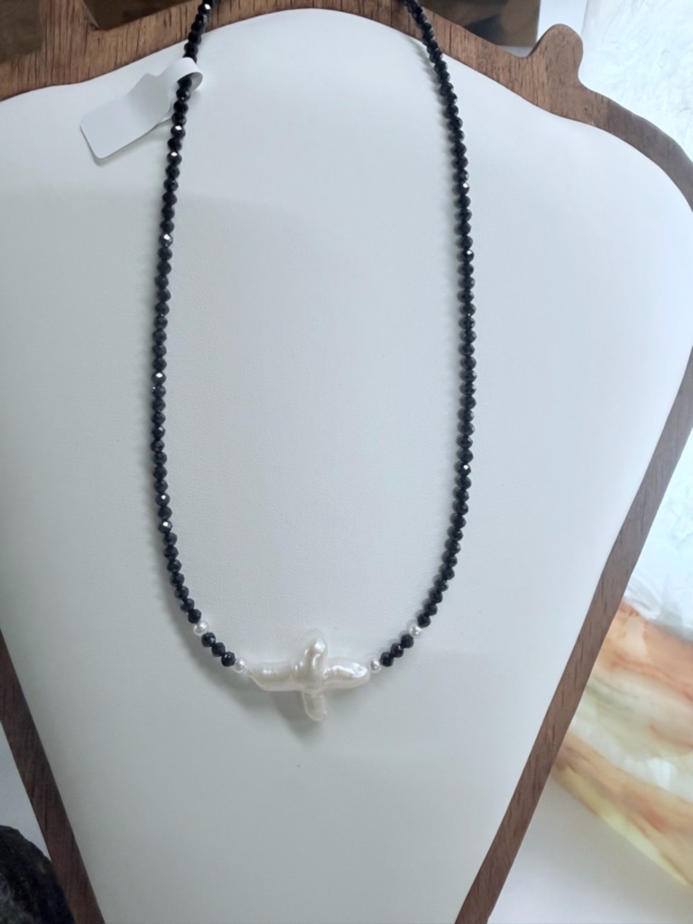 Handcrafted Black tourmaline Necklace with Fresh Water Pearl Pendant